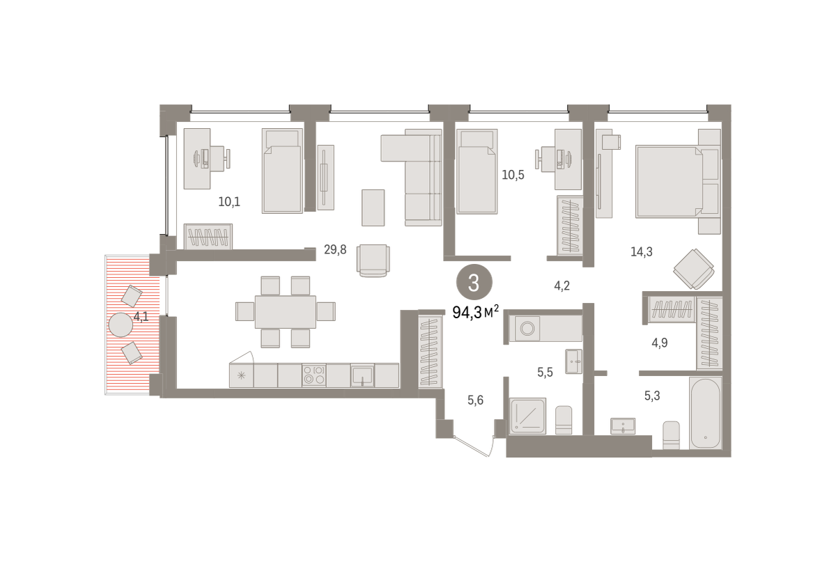 3-комнатная 94 м2 в ЖК Европейский квартал корпус null этаж 7