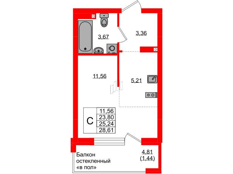 Студия 25 м2 в ЖК Консул корпус null этаж 3
