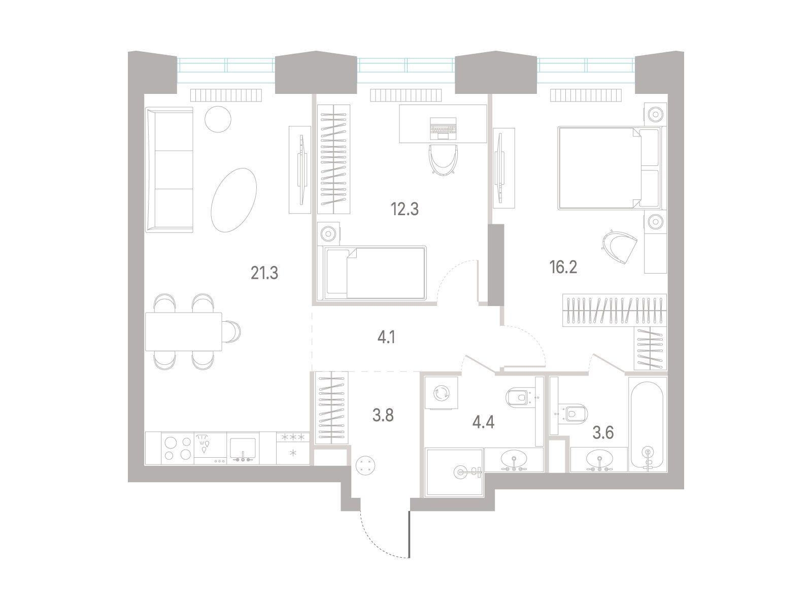 2-комнатная 65 м2 в ЖК КОД Сокольники корпус null этаж 2