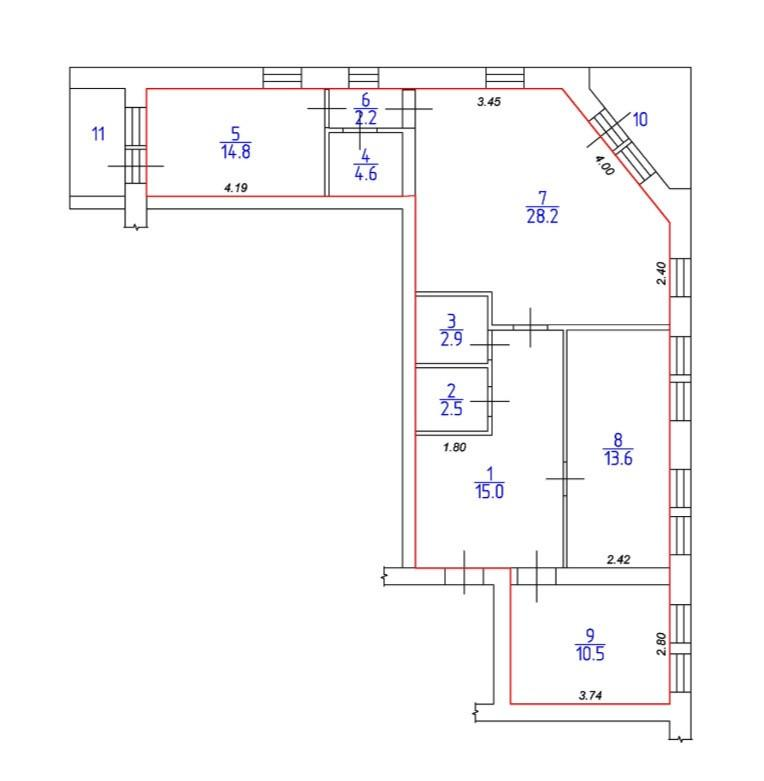 3-комнатная 94.3 м2 в ЖК undefined корпус null этаж 2