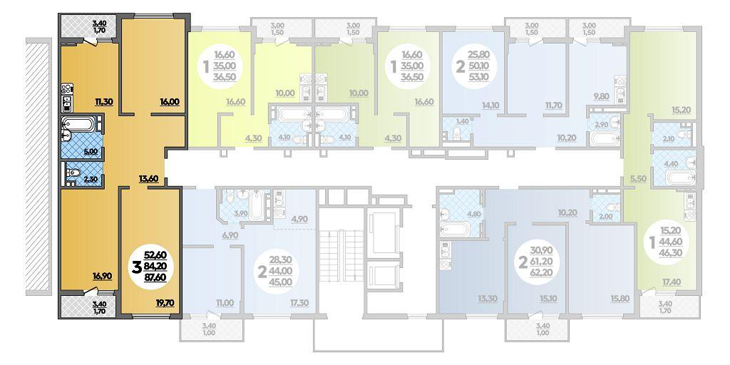 3-комнатная 87 м2 в ЖК Парк у дома корпус null этаж 6