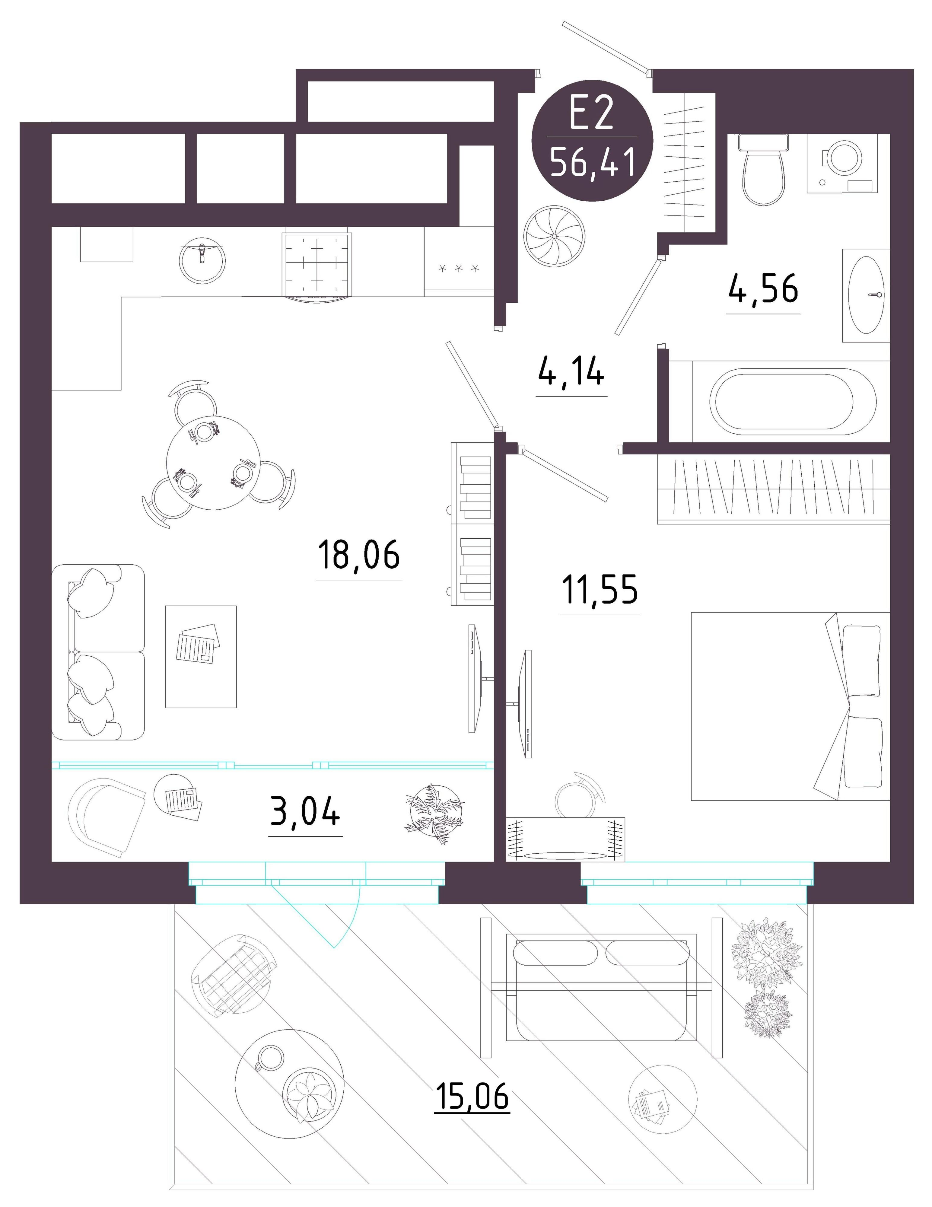 1-комнатная 54 м2 в ЖК Крылья корпус null этаж 1