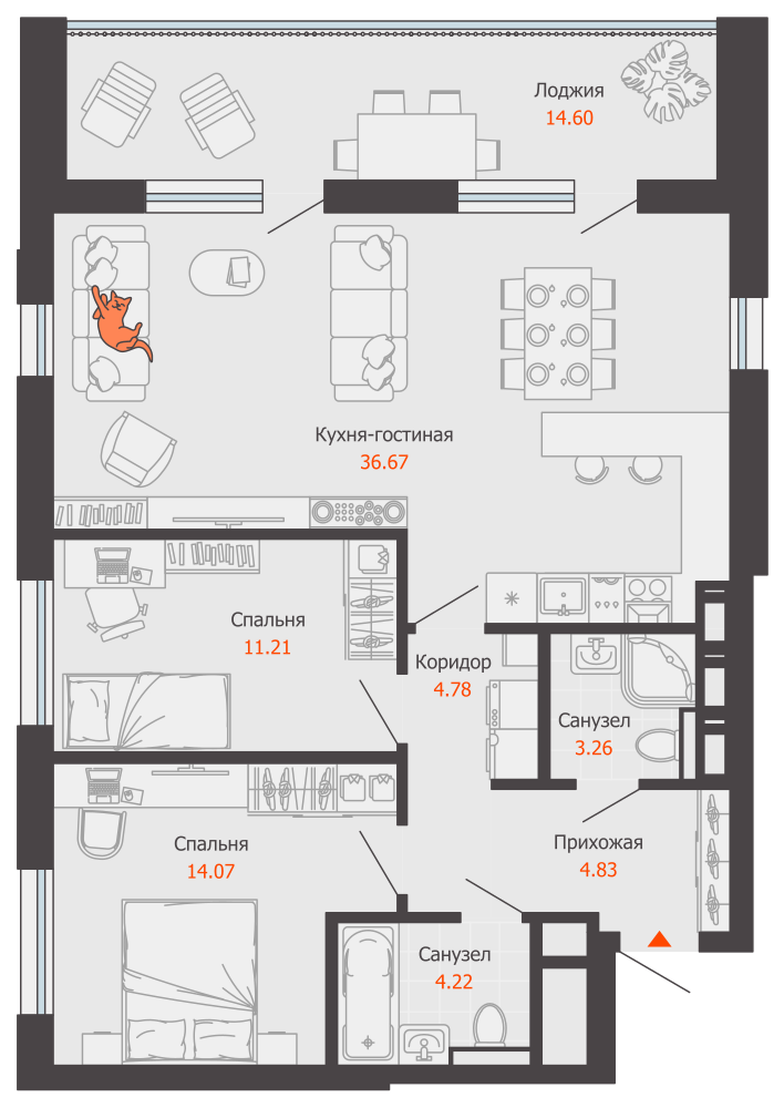 3-комнатная 86 м2 в ЖК Камаполис корпус null этаж 6