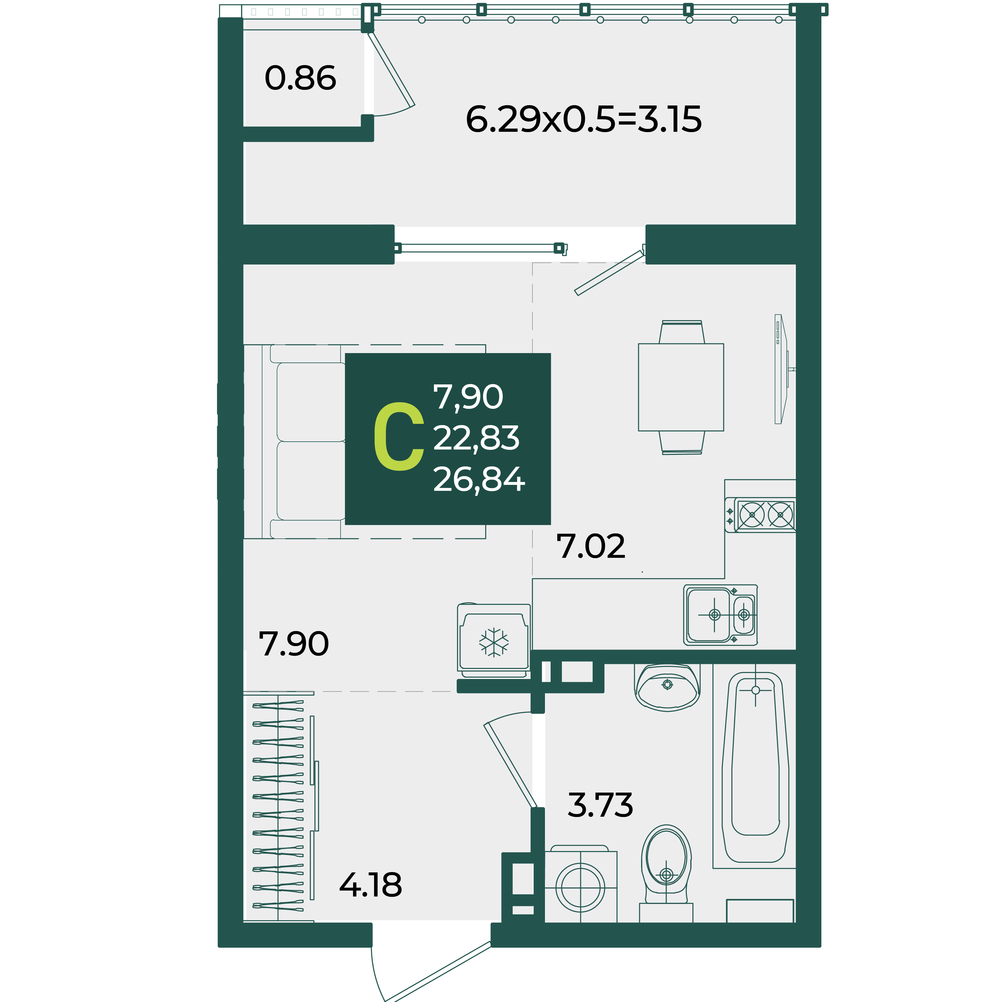 Студия 26 м2 в ЖК Образцово корпус null этаж 5