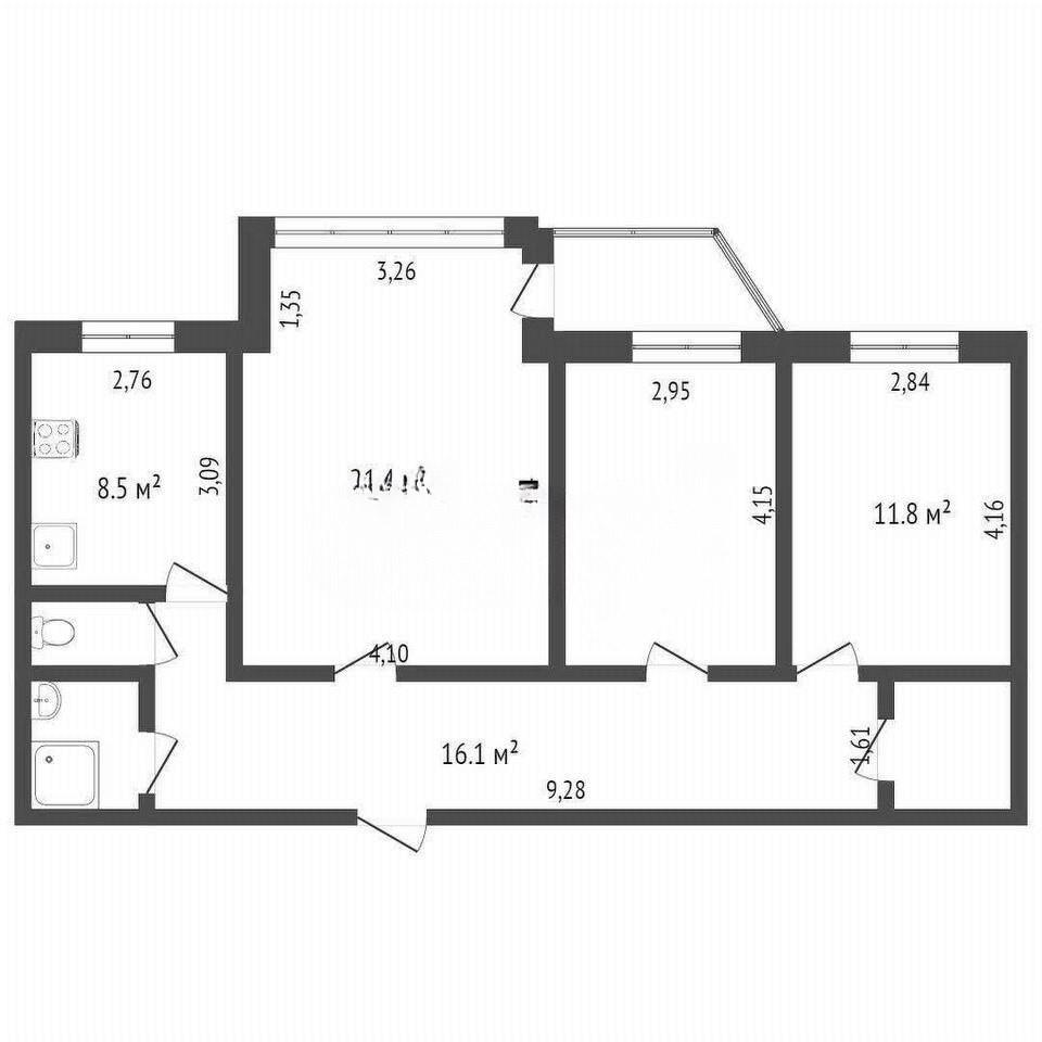 3-комнатная 75 м2 в ЖК undefined корпус null этаж 1