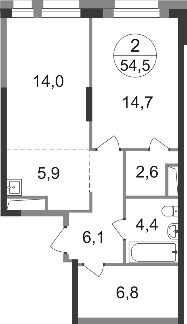 2-комнатная 54 м2 в ЖК Первый Московский корпус null этаж 10