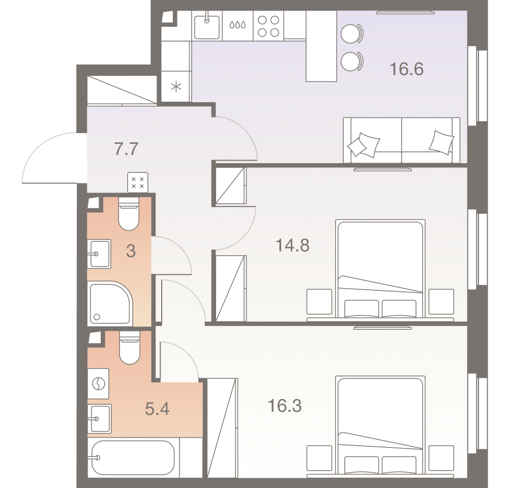 2-комнатная 63 м2 в ЖК Twelve корпус null этаж 22