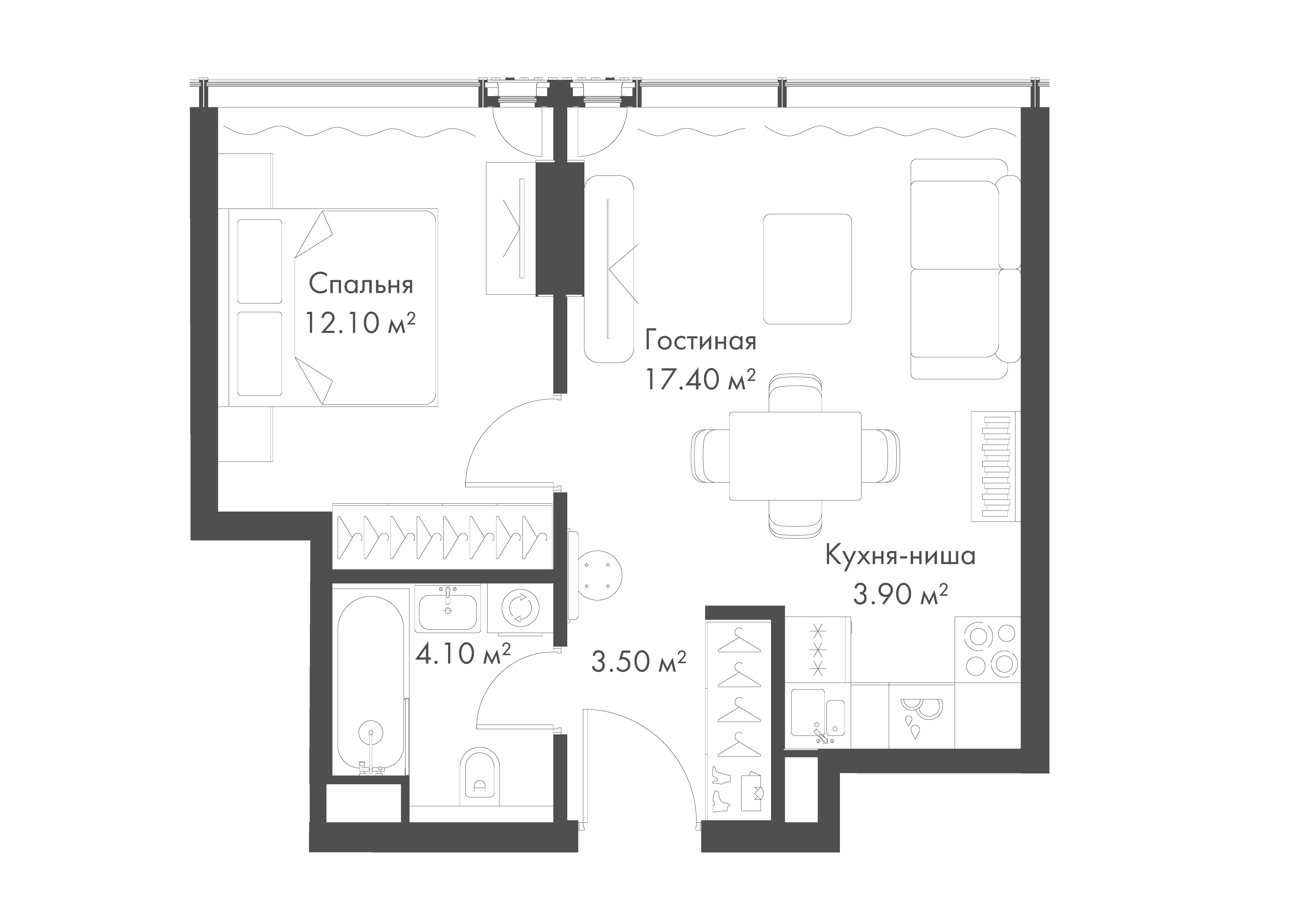 1-комнатная 41 м2 в ЖК СЛАВА корпус null этаж 21