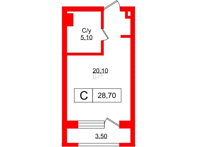1-комнатная 29 м2 в ЖК Princesse Royal корпус null этаж 7