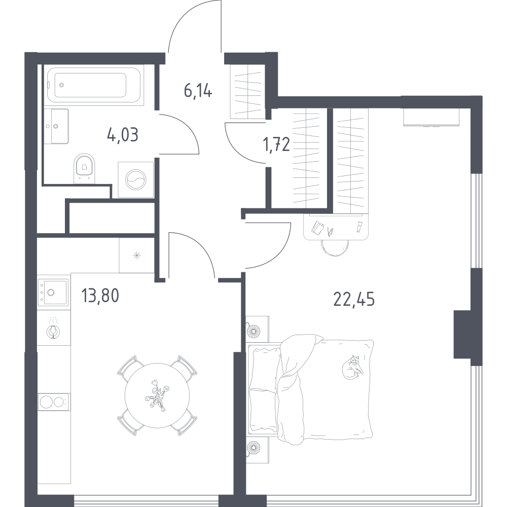 1-комнатная 48 м2 в ЖК Квартал на воде корпус null этаж 19
