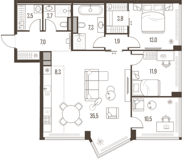 4-комнатная 106 м2 в ЖК High Life корпус null этаж 28