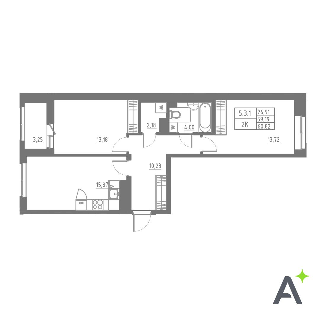 Студия 60 м2 в ЖК Аквилон SOLAR корпус null этаж 3