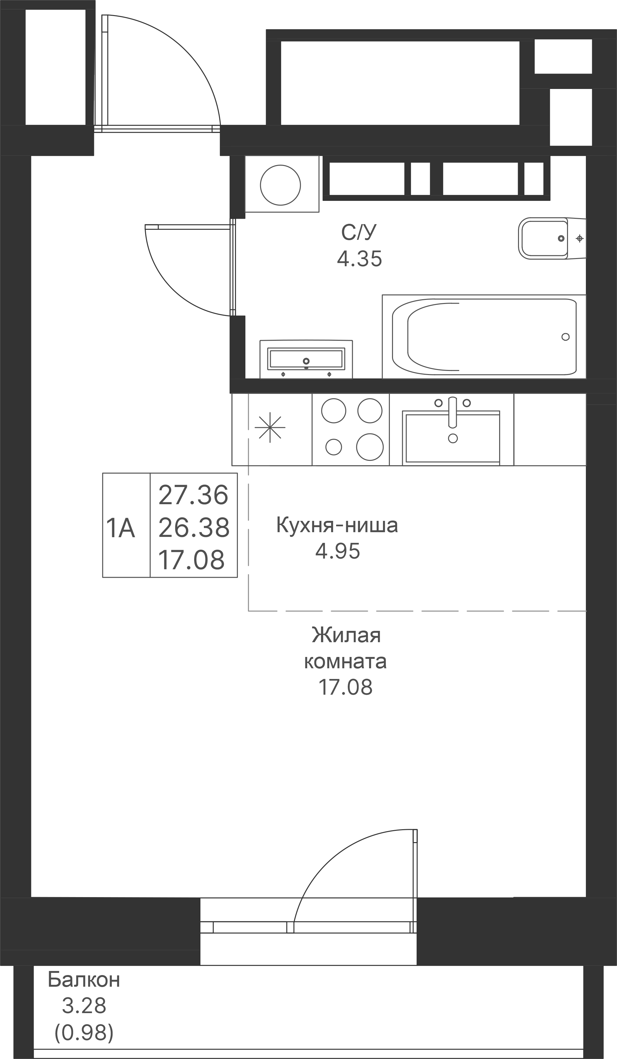 Студия 27 м2 в ЖК Мой Ритм корпус null этаж 6