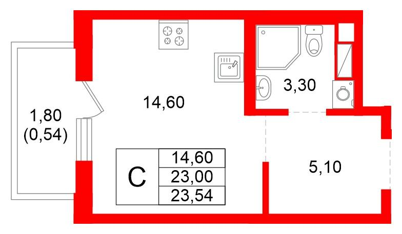 Студия 23 м2 в ЖК PLUS Пулковский корпус null этаж 5