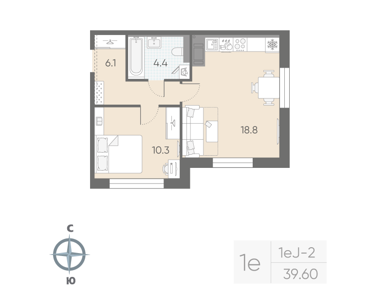 1-комнатная 39 м2 в ЖК Большая Охта корпус null этаж 8