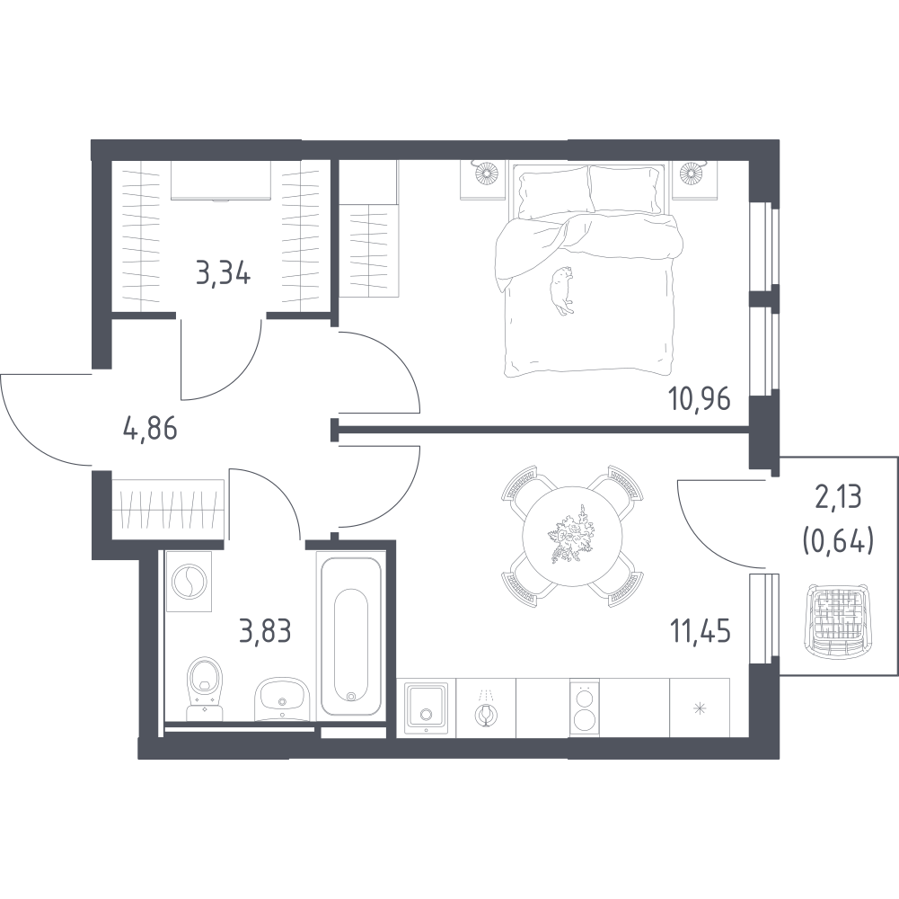 1-комнатная 35 м2 в ЖК Остафьево корпус null этаж 3