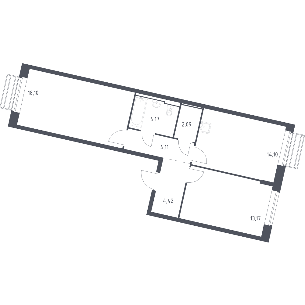 2-комнатная 59 м2 в ЖК Рублёвский Квартал корпус null этаж 12