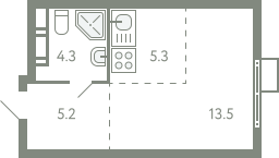 Студия 27 м2 в ЖК Ново-Молоково корпус null этаж 7