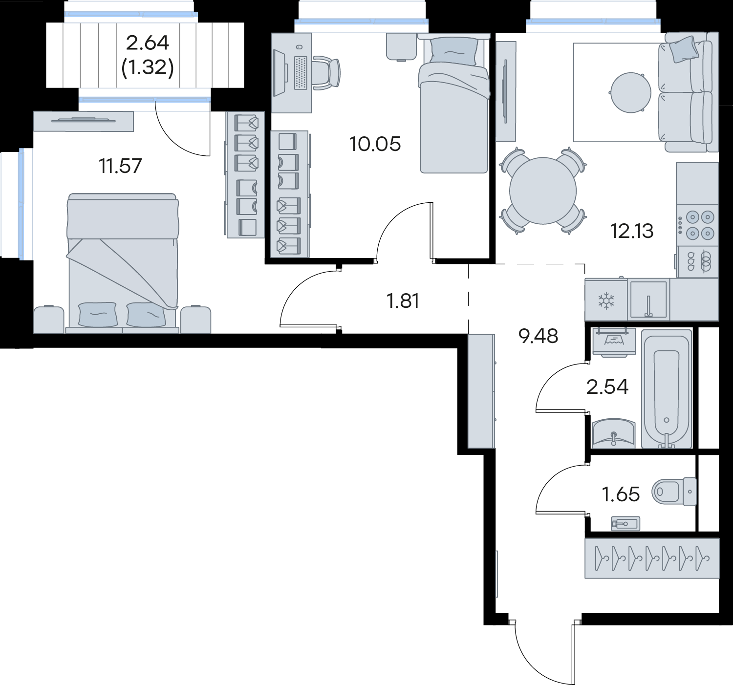 2-комнатная 50 м2 в ЖК Кольский корпус null этаж 12