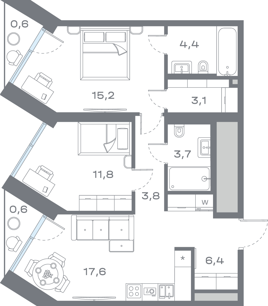 2-комнатная 67 м2 в ЖК Дом Горизонтов корпус null этаж 13