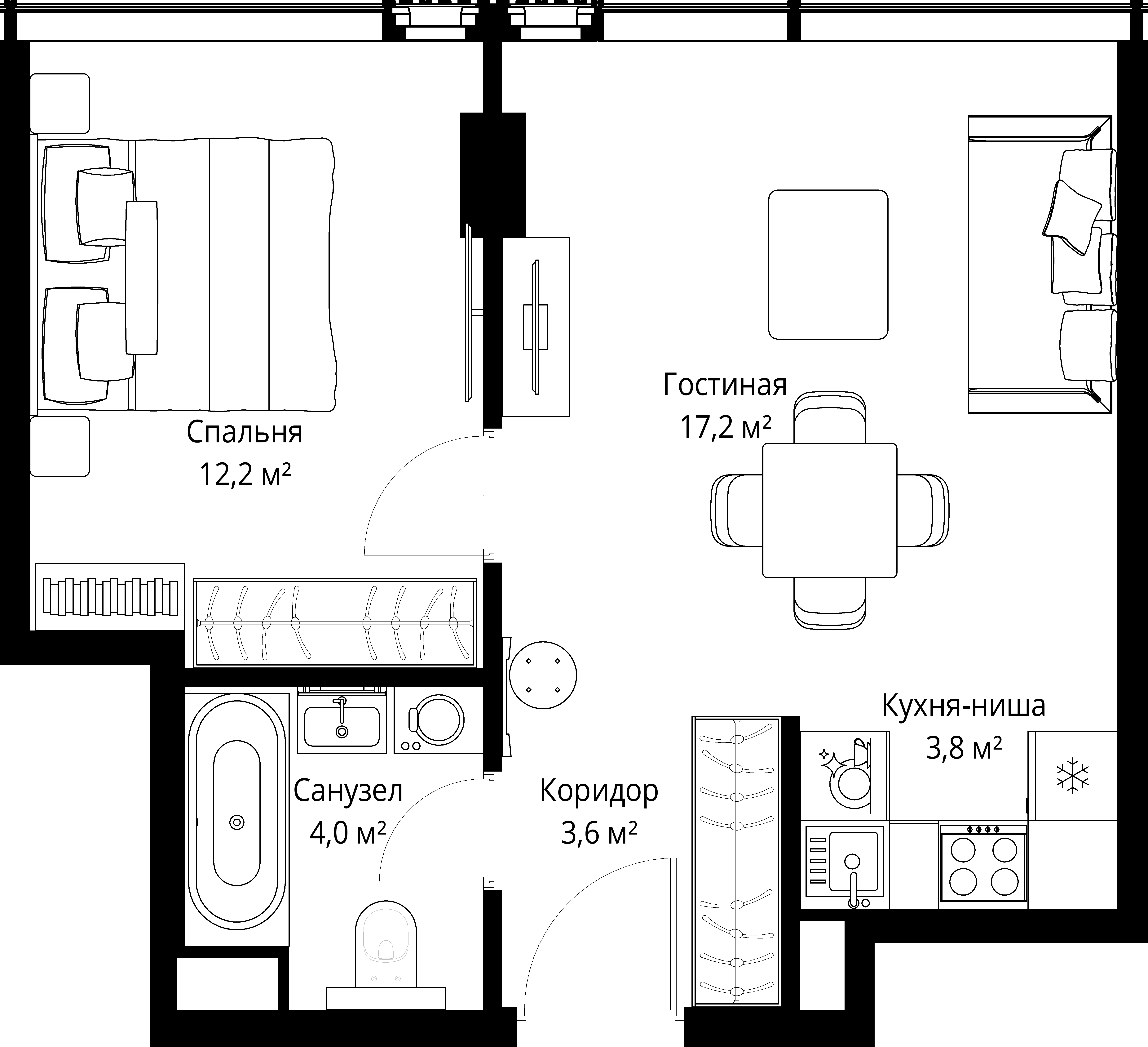 1-комнатная 40 м2 в ЖК СЛАВА корпус null этаж 36