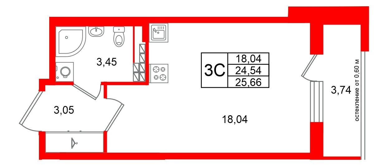 Студия 24 м2 в ЖК Univer City корпус null этаж 4