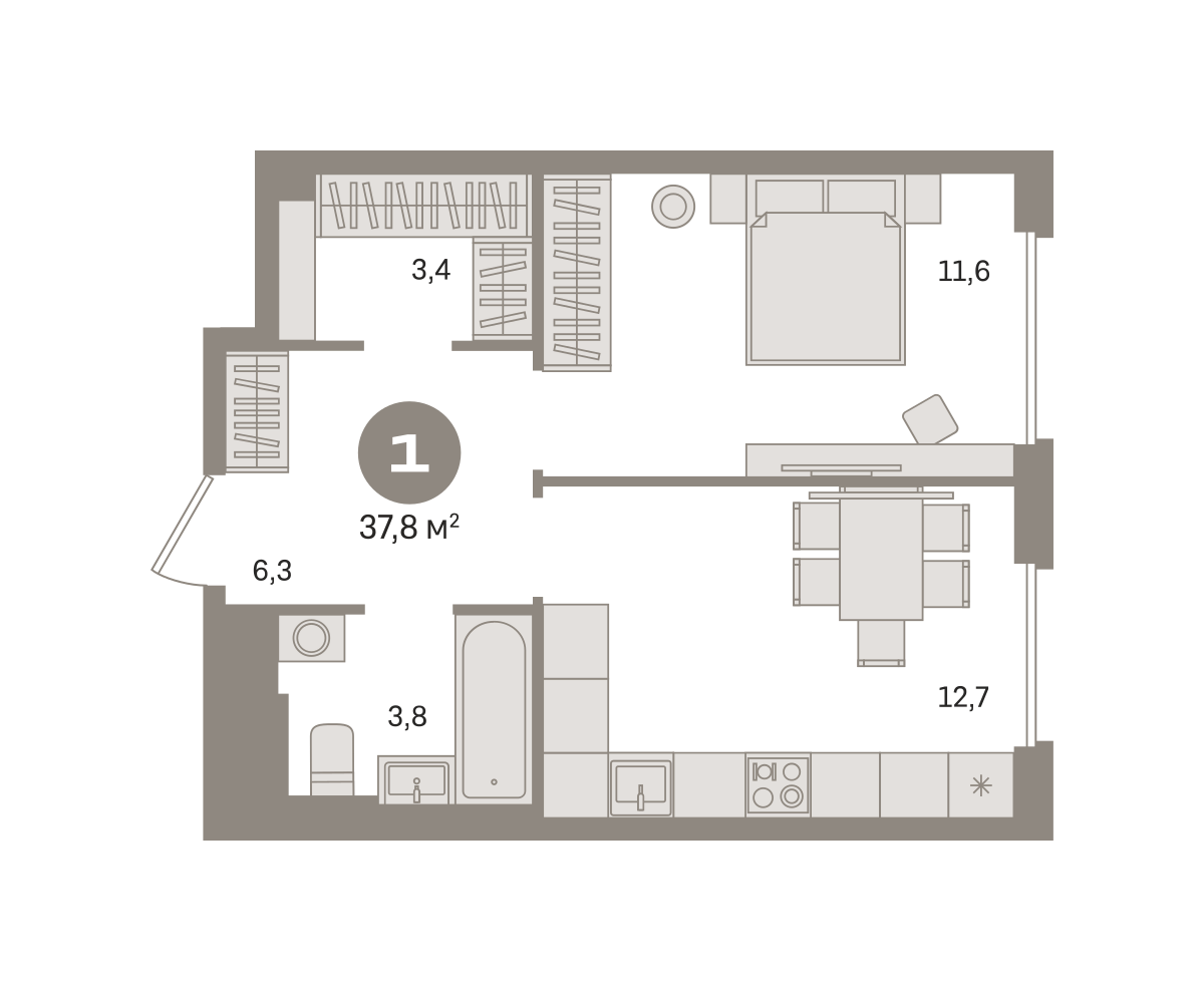 1-комнатная 37 м2 в ЖК Квартал Герцена корпус null этаж 13