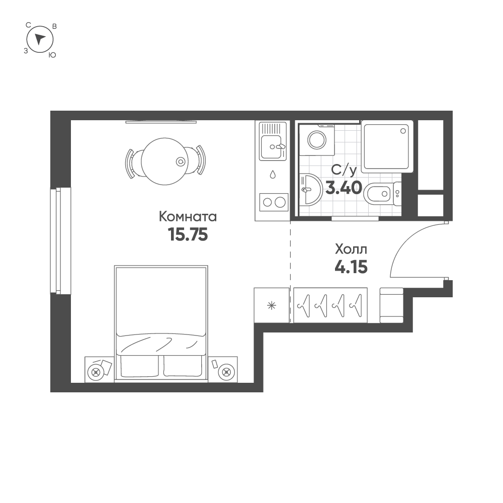 Студия 23 м2 в ЖК AVENUE-APART ПУЛКОВО корпус null этаж 14
