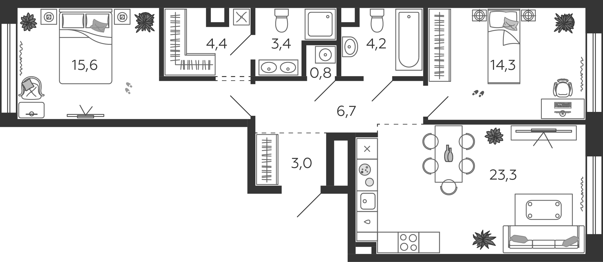 2-комнатная 75 м2 в ЖК Shagal корпус null этаж 4