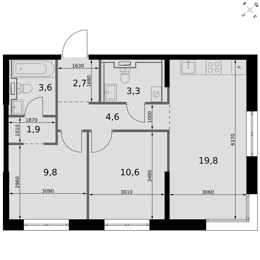 2-комнатная 55 м2 в ЖК Фриссон корпус null этаж 11