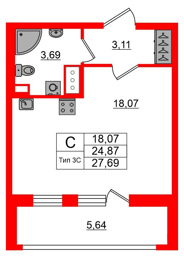 Студия 24 м2 в ЖК Setl Ривьера корпус null этаж 10