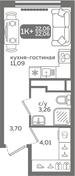 Студия 22 м2 в ЖК Меридиан Слобода корпус null этаж 6