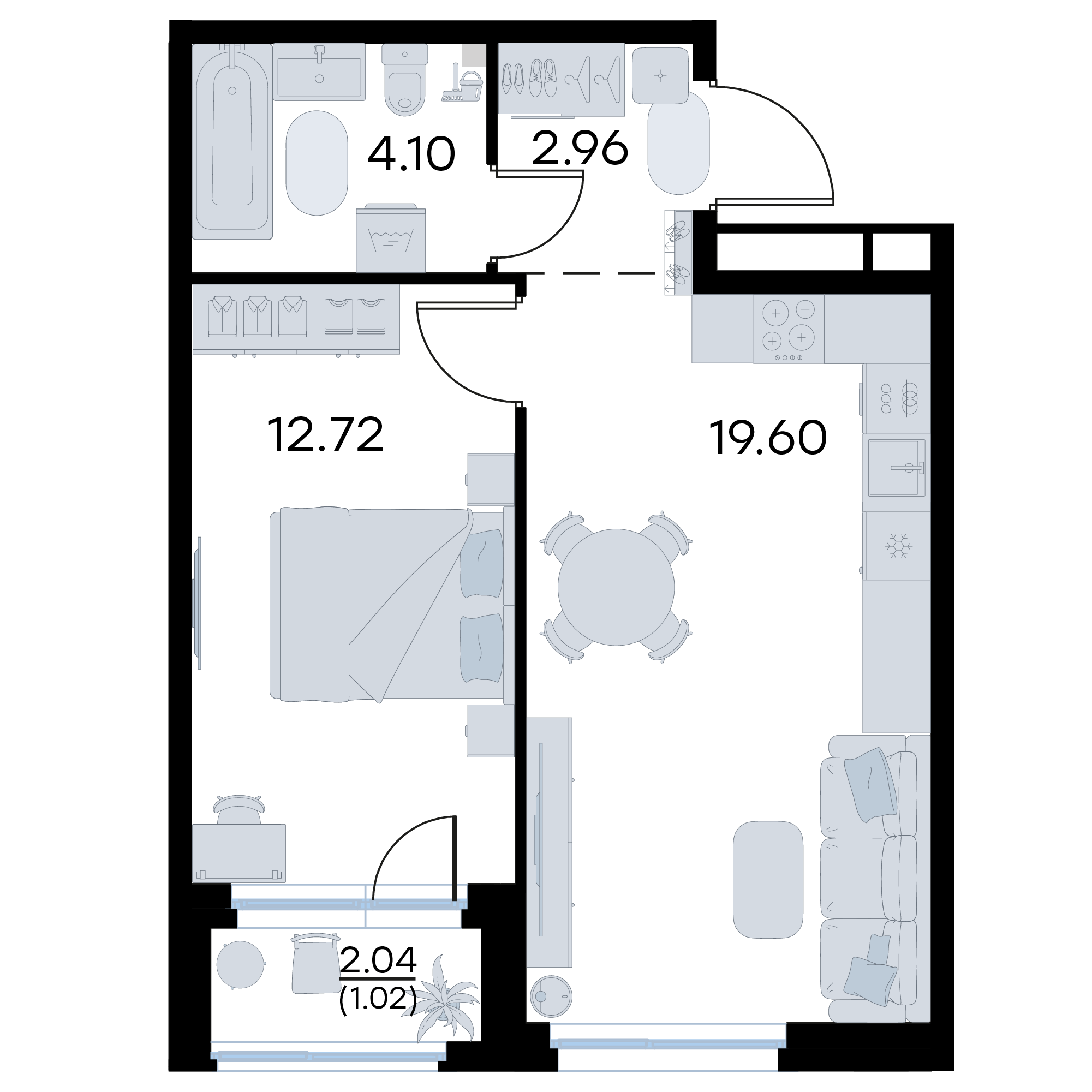 1-комнатная 40 м2 в ЖК GloraX Октябрьский корпус null этаж 4