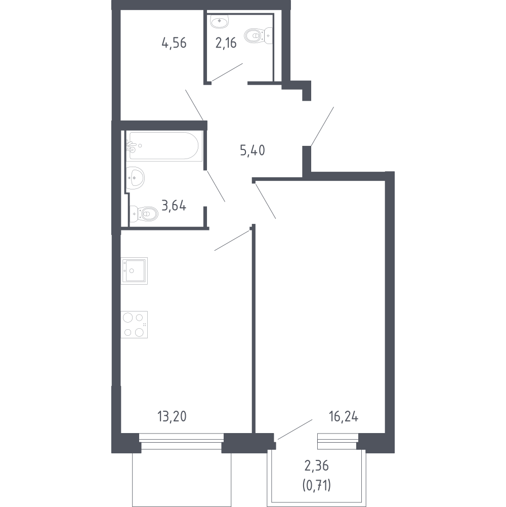 1-комнатная 45 м2 в ЖК Сердце Сахалина корпус null этаж 15