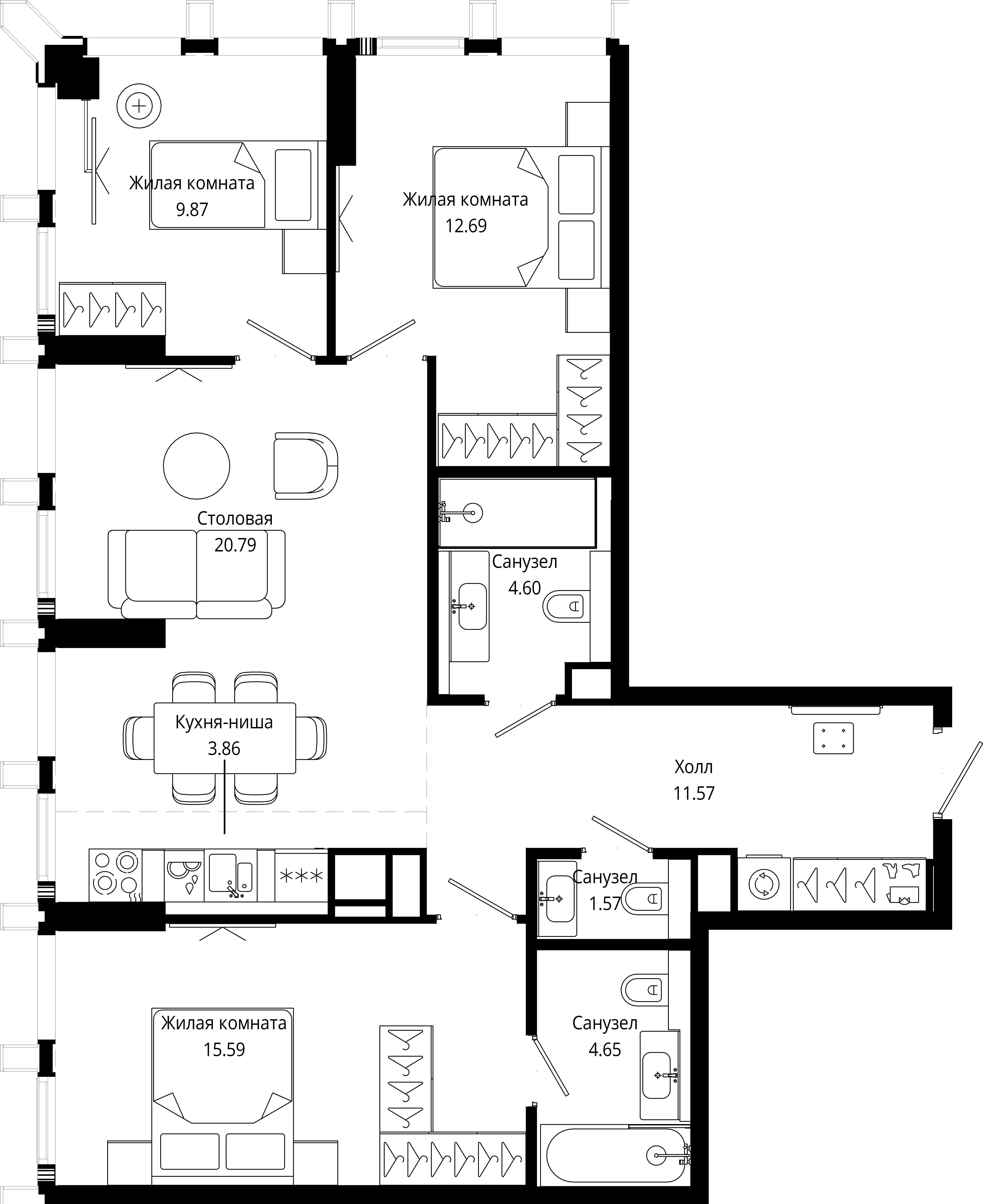 3-комнатная 85 м2 в ЖК MOD корпус null этаж 10