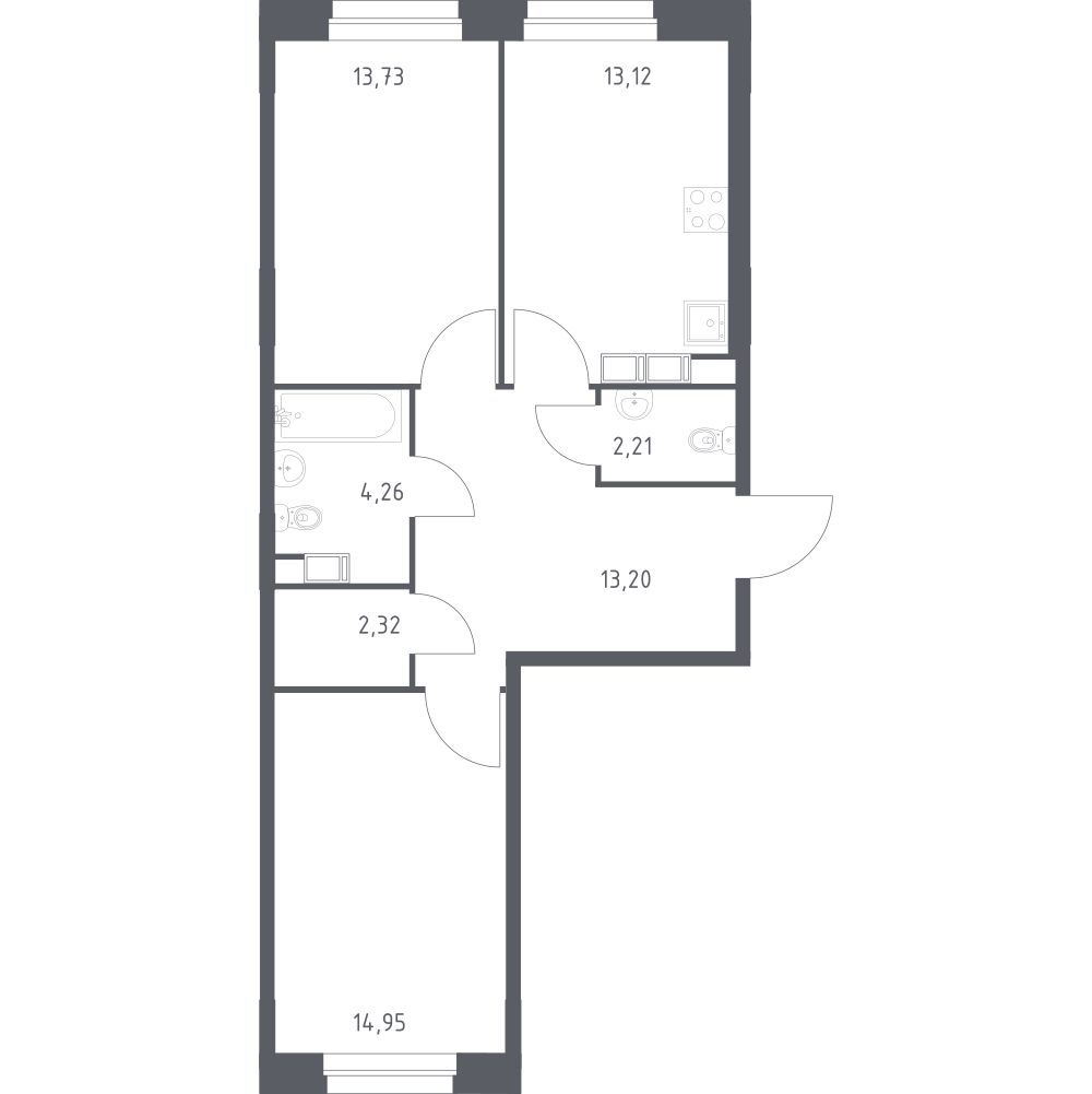 2-комнатная 63 м2 в ЖК Эко Бунино корпус null этаж 5