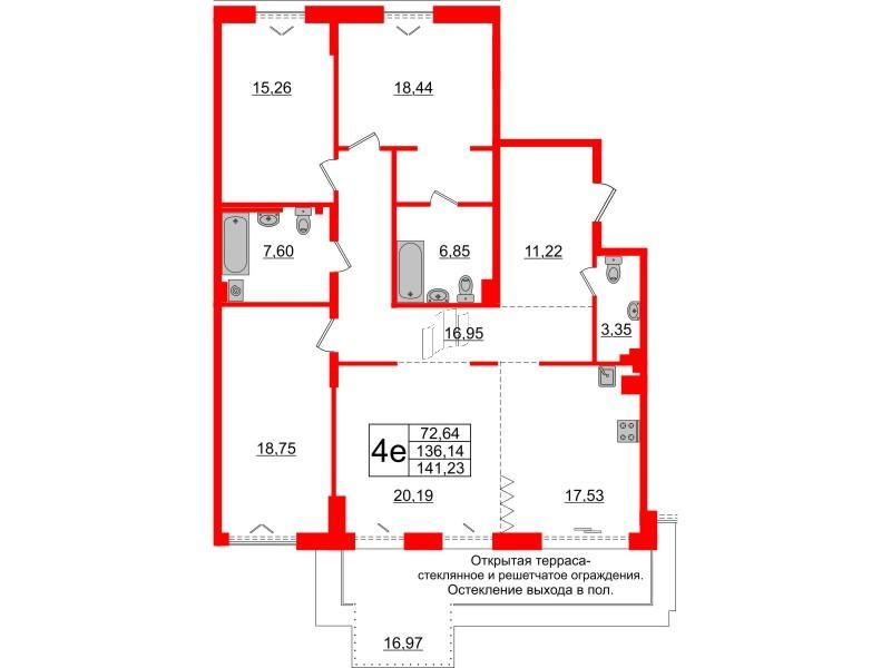4-комнатная 136 м2 в ЖК Империал Клаб корпус null этаж 5