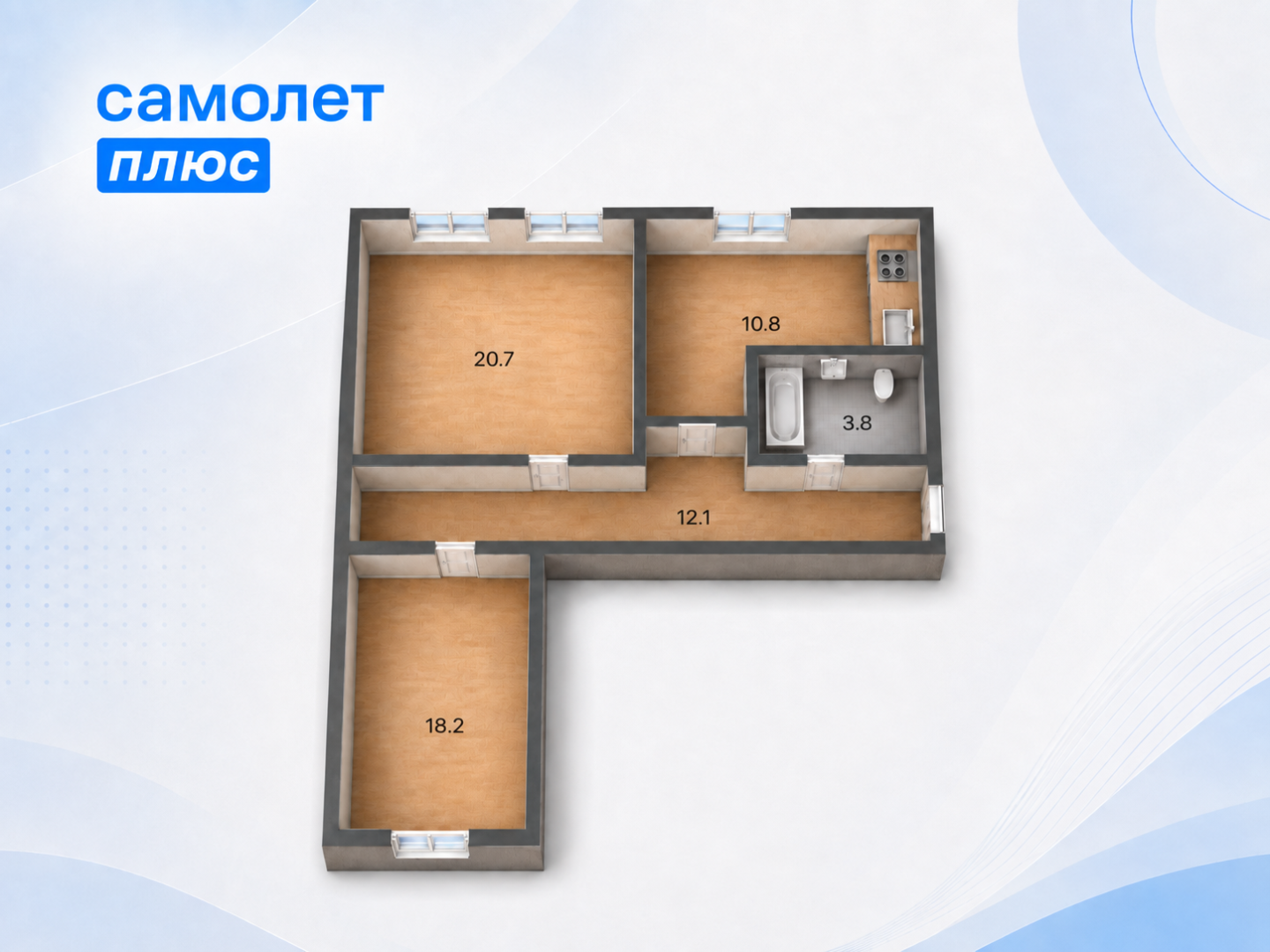 2-комнатная 65.6 м2 в ЖК undefined корпус null этаж 5