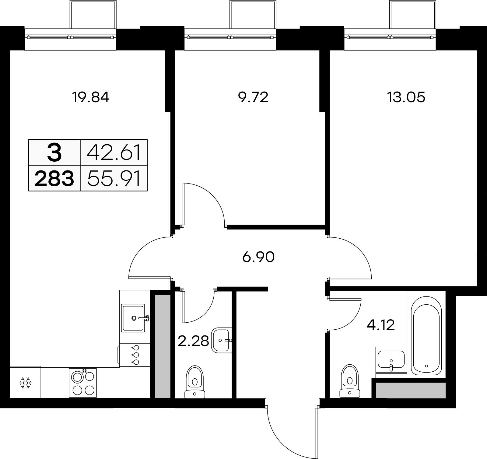 2-комнатная 55 м2 в ЖК Новая Жизнь - Львовская корпус null этаж 3