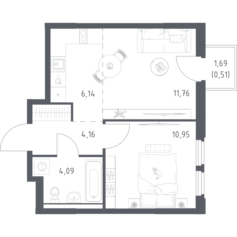 Студия 37 м2 в ЖК Космический Квартал корпус null этаж 7