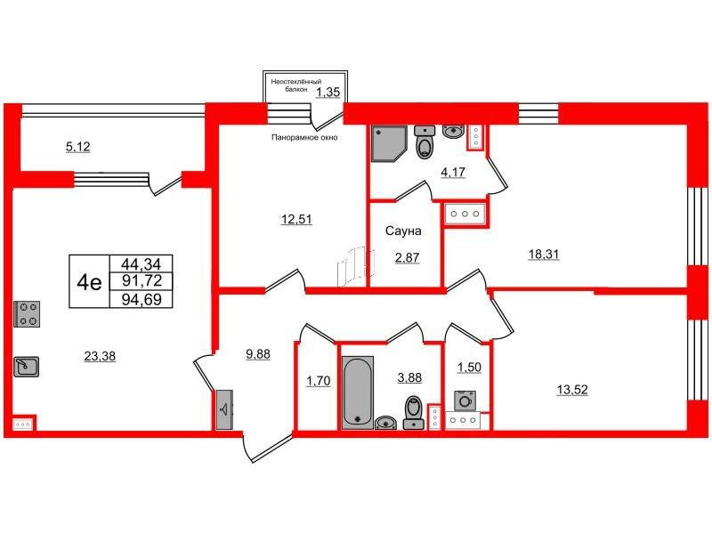 3-комнатная 90 м2 в ЖК Прайм Приморский корпус null этаж 2