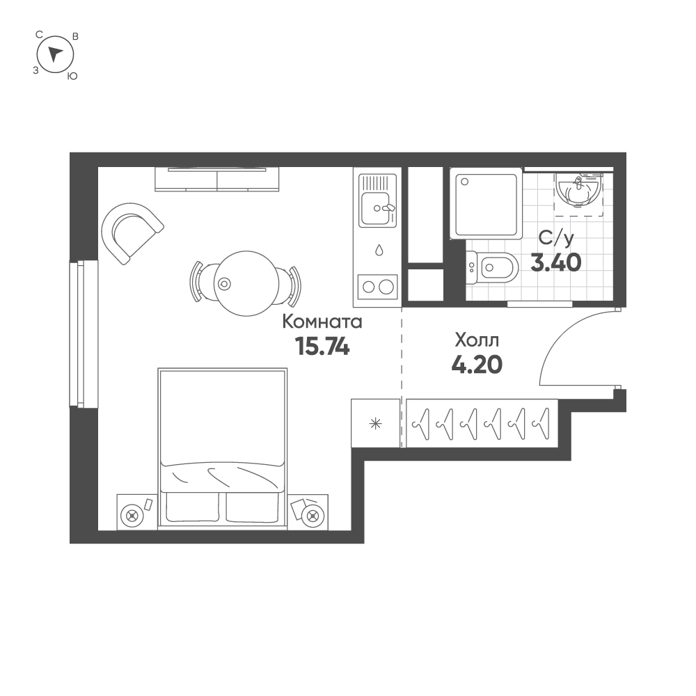 Студия 23 м2 в ЖК AVENUE-APART ПУЛКОВО корпус null этаж 5