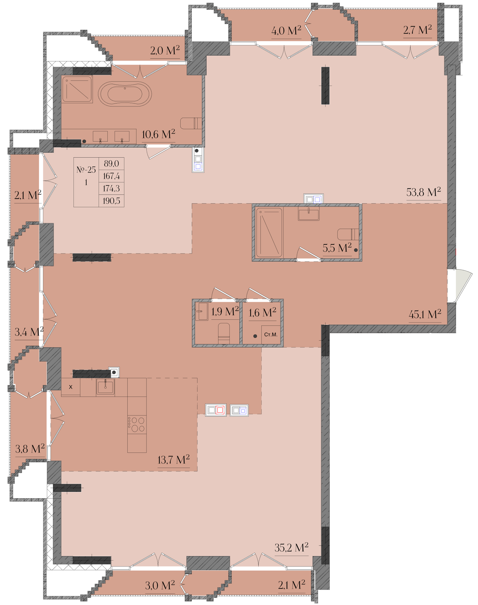 4-комнатная 174 м2 в ЖК Семашко 17 корпус null этаж 2