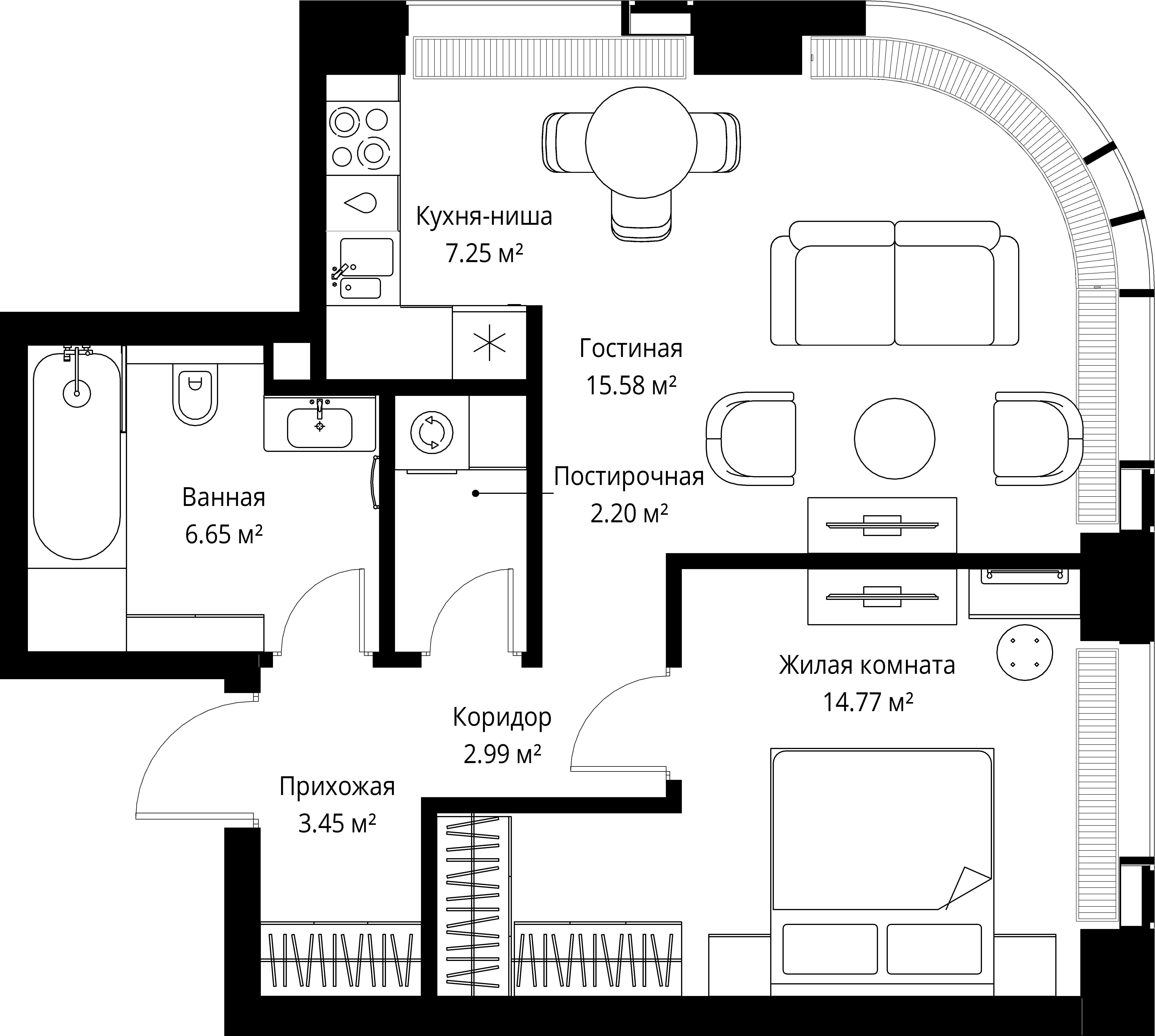 1-комнатная 52 м2 в ЖК VEER корпус null этаж 6