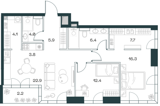 3-комнатная 85 м2 в ЖК Shift корпус null этаж 4