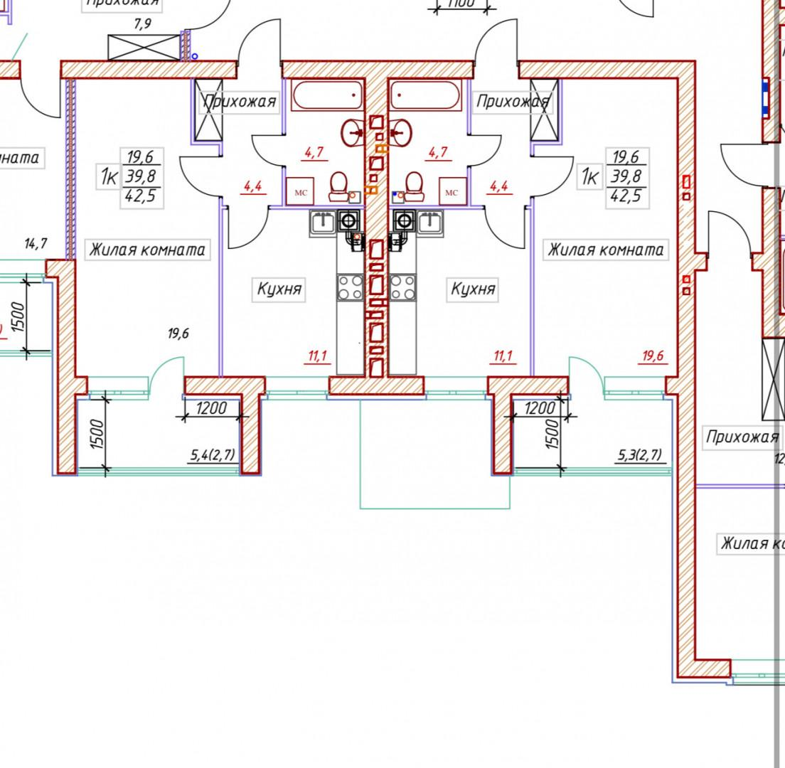 1-комнатная 45 м2 в ЖК undefined корпус null этаж 5