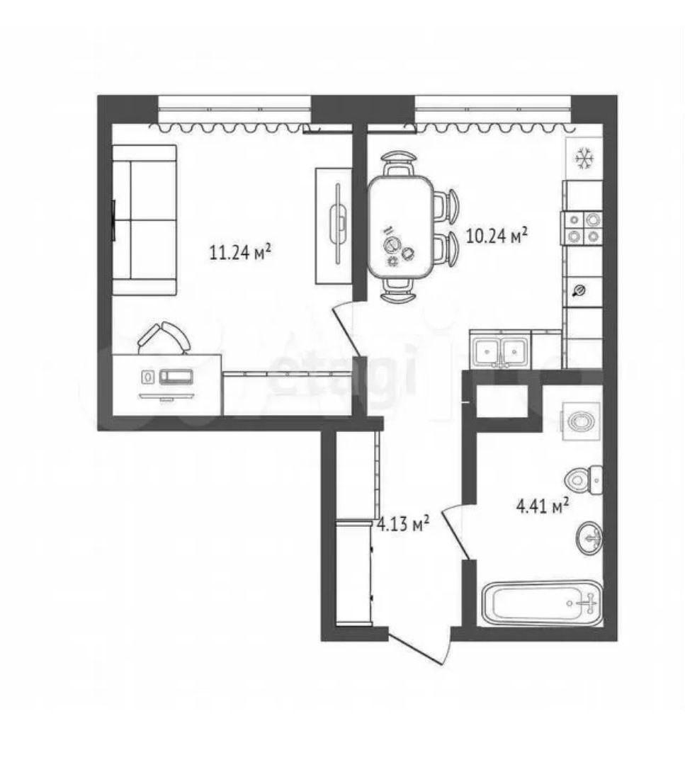 1-комнатная 30 м2 в ЖК undefined корпус null этаж 13