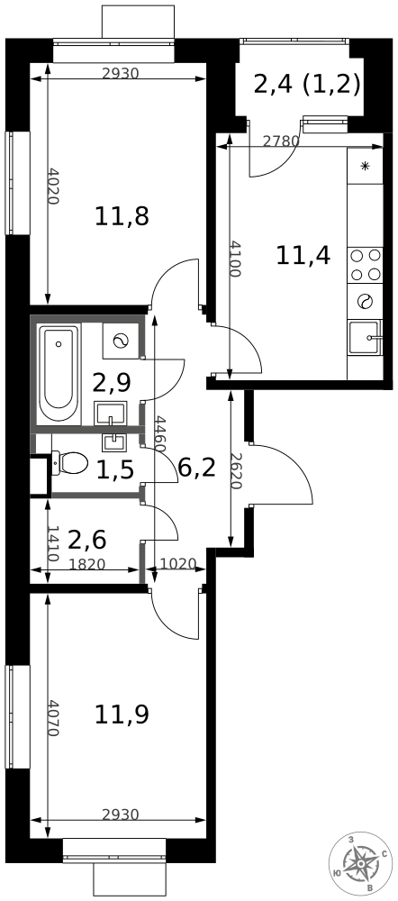 2-комнатная 49 м2 в ЖК 1-й Химкинский корпус null этаж 16