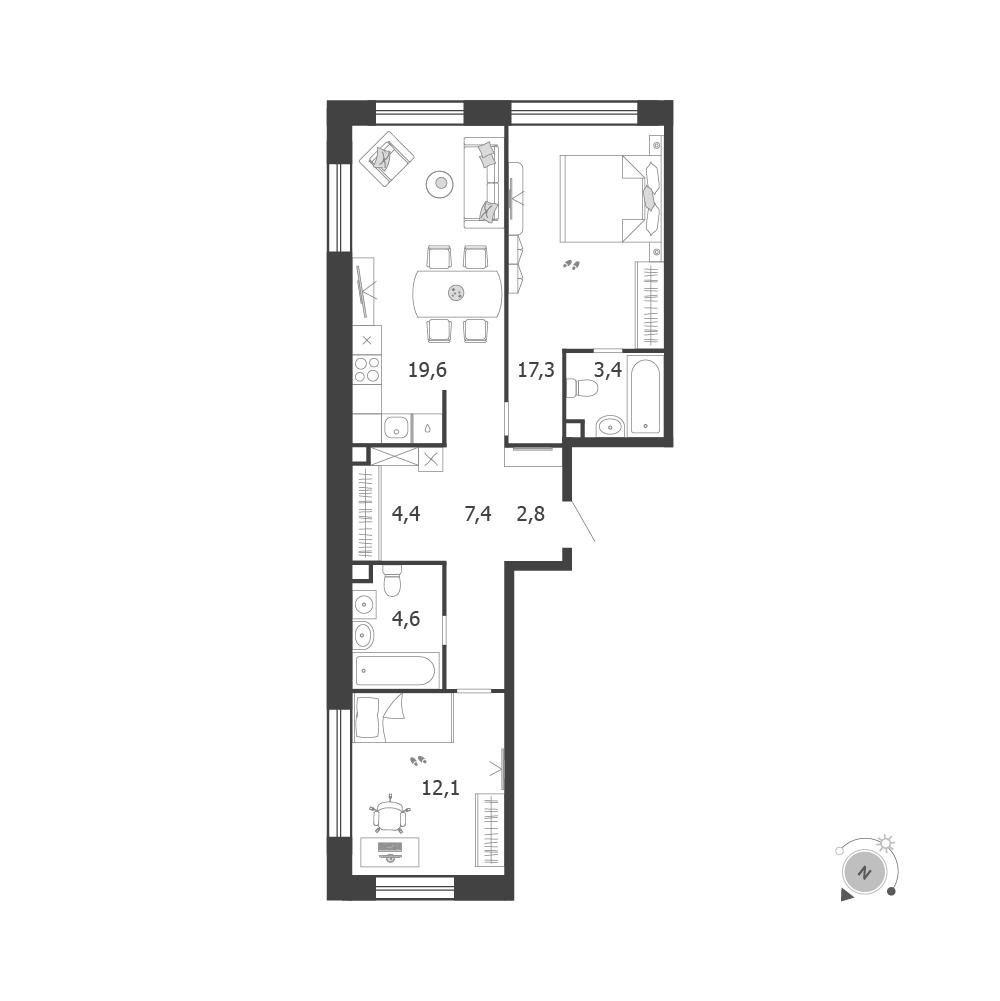 2-комнатная 71 м2 в ЖК Шагал корпус null этаж 15