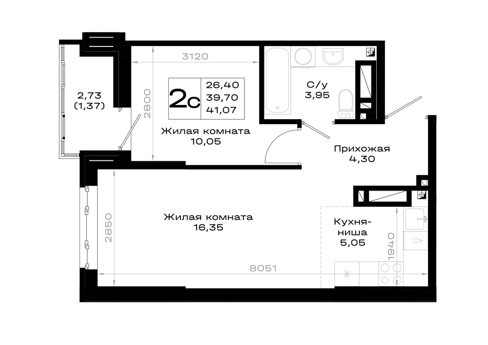 1-комнатная 41 м2 в ЖК Октябрь парк корпус null этаж 10
